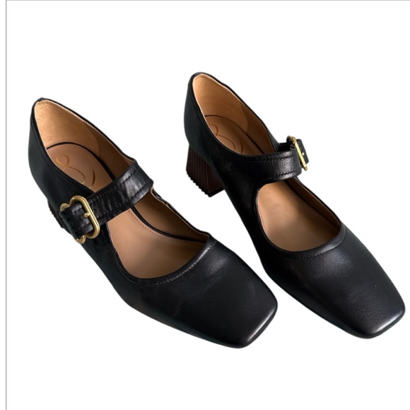 Sam Edelman Black Modern Mary Jane Women's Shoes Fluted Ridged Heels Size 8 1/2 - Picture 3 of 8